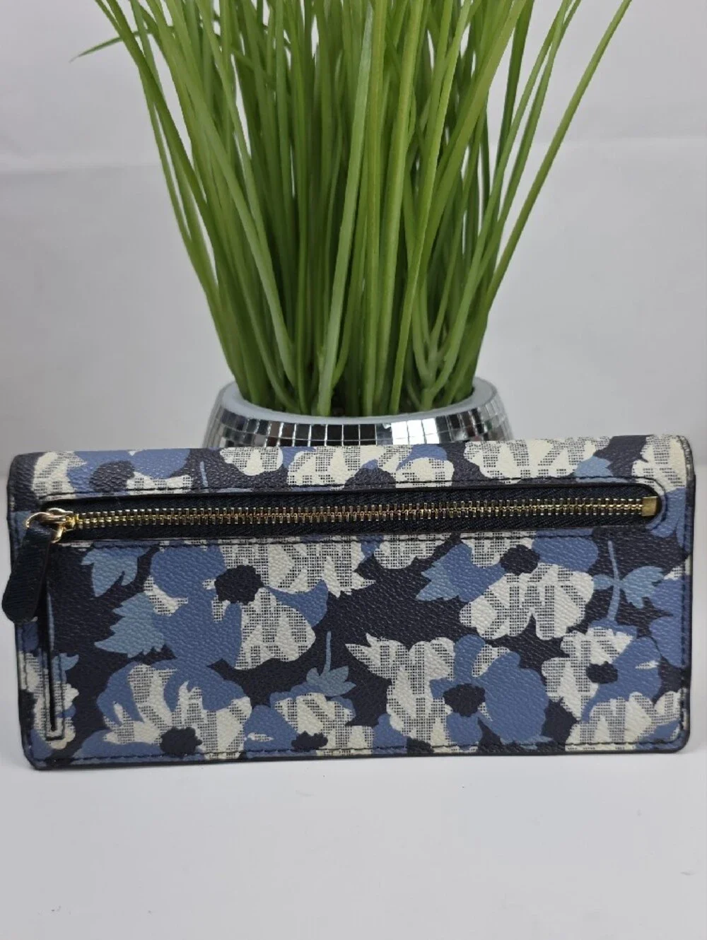 Michael Kors Navy, Blue & White Floral Continental Flat Wallet